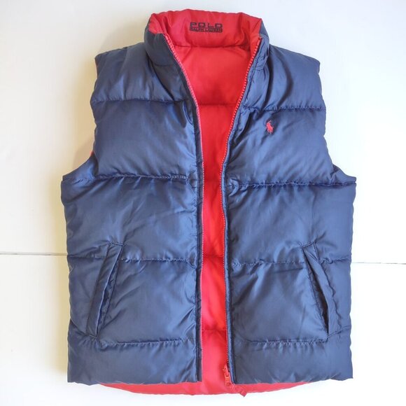 Polo Ralph Lauren Down Puffer Vest Logo Pony Reversible Red/Blue Youth Size 7 - Picture 8 of 10